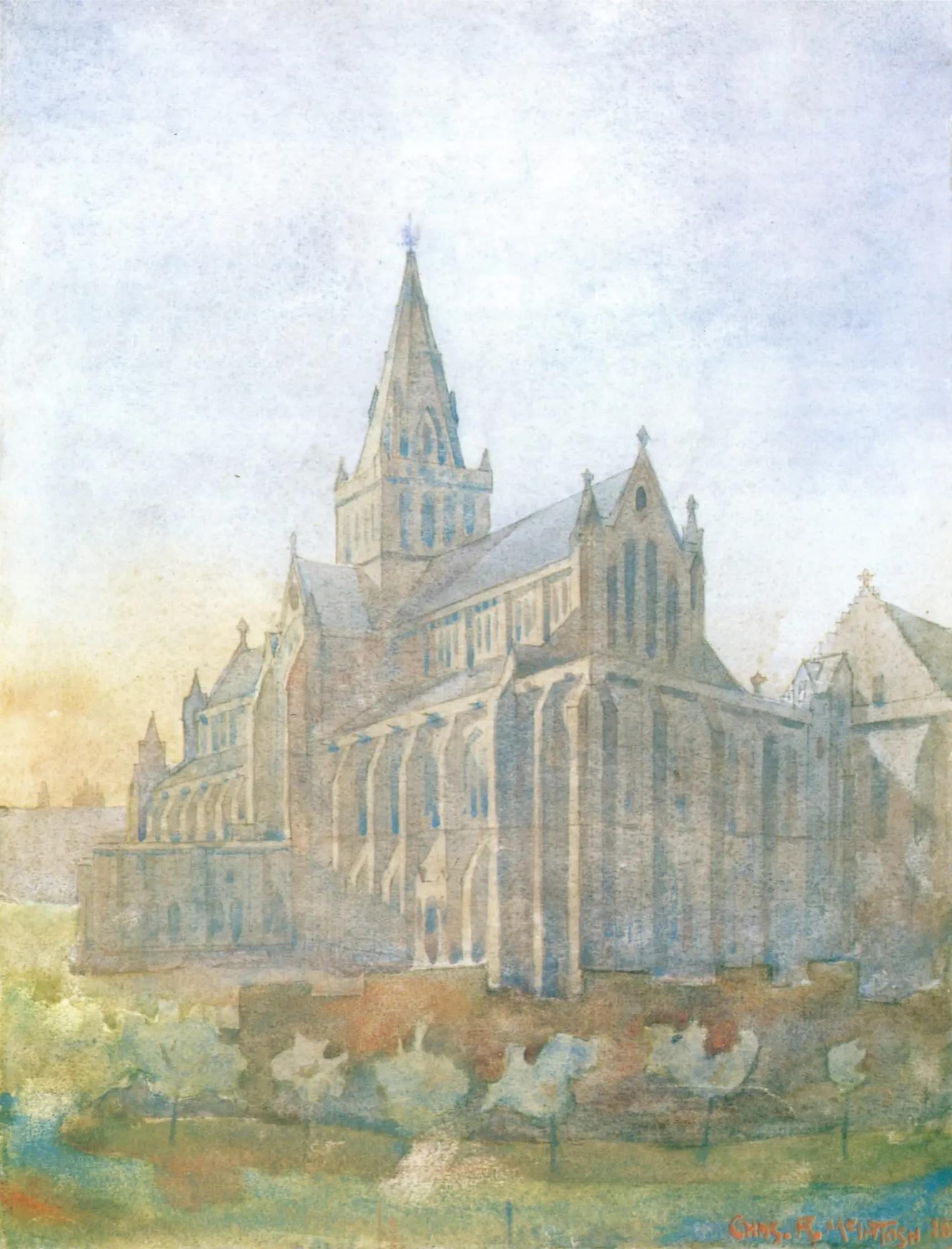Glasgow Cathedral at Sunset, 1988, Watercolour on paper